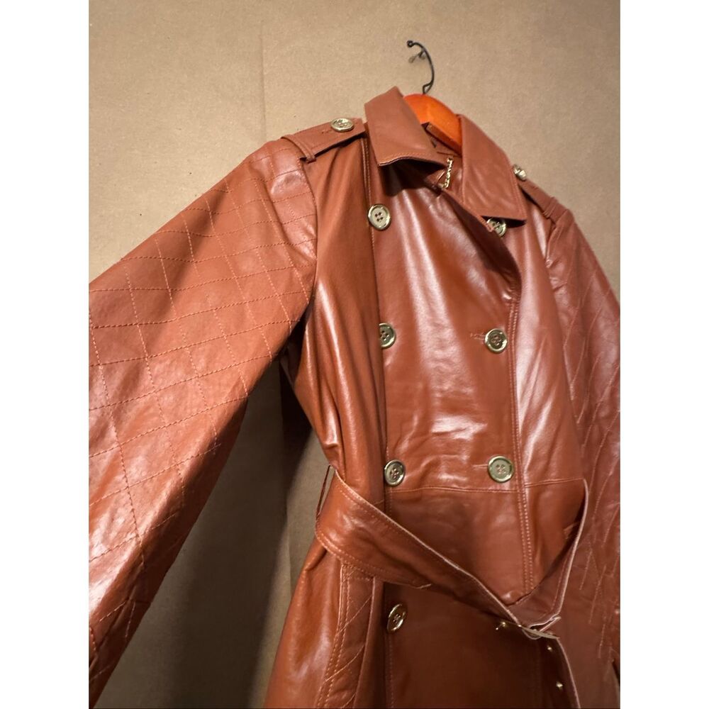 IMAN Leather Coat Tie Waist - Picture 5 of 15